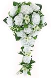 Snow White Silk Rose Cascade - Wedding Bouquet