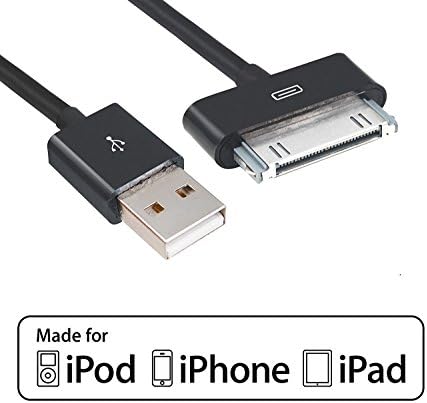 [Apple MFI Certified] 30 pin compatible Black USB cable - iPhone 4, iPhone 4S, iPad 1/2/3, iPod touch, iPod nano, 8 inch/20 cm (White)