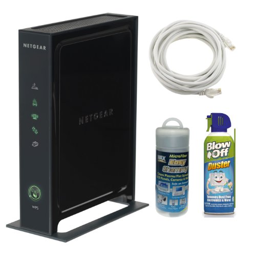 Netgear WN2000RPT Universal WiFi Range Extender + 14FT CAT5E Network Cable + Shammy Cloth + Air Duster