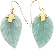 14K Yellow Gold Jade Leaf Wire Earrings Jewelry New