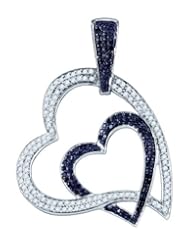 10K White Gold 1.04CT Black Diamond Double Heart Pendant