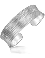 Sterling Silver Rhodium Plated Concave Cuff with Diamond Cuts
