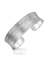 Sterling Silver Rhodium Plated Concave Cuff with Diamond Cuts