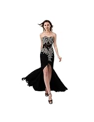 A-line Beaded Sheer Applique Slit Evening Dress/Prom Dress  with a Court Train 