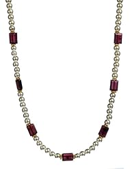 Sterling Silver Balls and Garnet Rectangles with Vermeil Accents Necklace, 18"