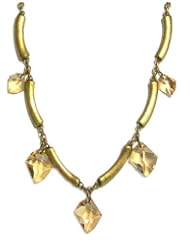 Creations Georgianni 14K Antique Gold Plated Collar Necklace with Curved Gold Bars with Faceted Abstract Champagne Swarovski Crystals