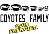 8.5" x 3.5" Coyotes Hockey Family Vinyl Sticker Decal [Die-cut, White] + with Free Hockey Pencil