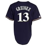 MLB Men's Milwaukee Brewers Zack Greinke Navy Short Sleeve 6 Button Synthetic Replica Baseball Jersey Spring 2012  (Navy, Large)