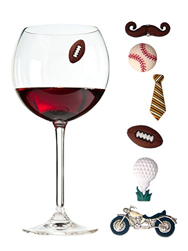 Simply Charmed Wine Charms for Men, Set of 6 Magnetic Glass Drink Markers, Fun Wine Gift for Him