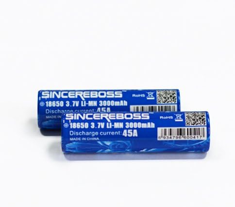 Sincereboss 2 pcs Blue Flat top 18650 3000mAh 45A Li-ion rechargeable batteries