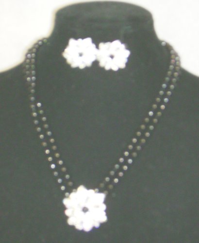 Click here to buy Graduated Black Onyx Pearl Choker Necklace with Diamel on Sterling Silver Locket and Earrings for....
