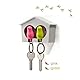 DUO Wood House Sparrow Bird Key Ring + Key Holder + Whistle - Green/Pink Bird