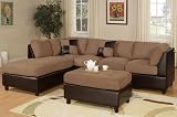 3pcs Sectional Sofa Set with Ottoman in Saddle Finish