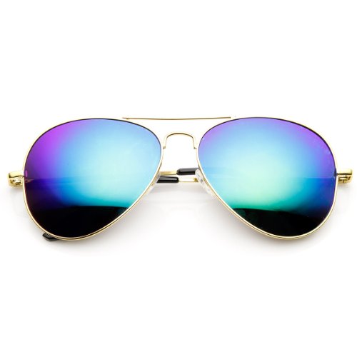 zeroUV - Classic Metal Teardrop Color Mirror Lens Aviator Sunglasses w/ Spring Hinges