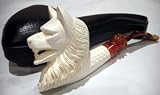 Meerschaum Pipe - Fierce Wear Wolf Face Logo Curved Stem Logo Rare Hand Carved Smoking Pipe!