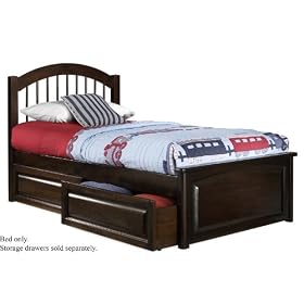 Twin Size Windsor Style Platform Bed with Raised Panel Footboard Antique Walnut Finish