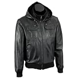 Jones Hooded Leather Bomber Jacket Black