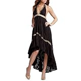 Vix Black Cotton Halter Dress with Train, Large