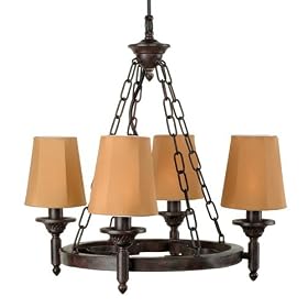 Royce Lighting RLCH5104/4-17 4-Light Outdoor Chandelier with Ochre Fabric Shades, Cognac
