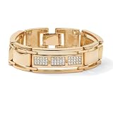 PalmBeach Jewelry Mens 14k Gold-Plated DiamonUltra™ Cubic Zirconia Bar-Link Bracelet