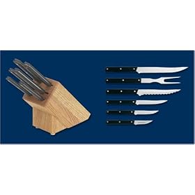 Rada Cutlery Armory Oak Block Knife Set Made in USA Black Handles