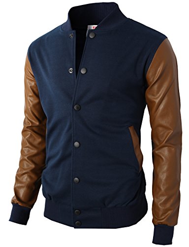 H2h mens slim fit varsity baseball bomber jacket of var…