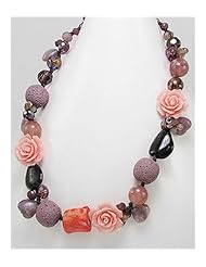 Rose Cotton Waxed Thread Lava Necklace In Zinc