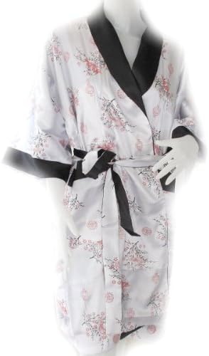 Traditional Beijing Dragon Robe, Kimono Bathrobe Style *WHITE / BLACK* Large: Best fit for Chests 42-44" Code 1011