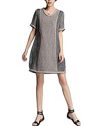 Short Sleeves Jeweled Shift Linen  Dress