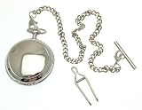 Solid pewter fronted mechanical skeleton pocket watch - plain design