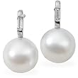 18K Palladium White Gold Paspaley South Sea Cultured Fine Round Pearl and Diamond Earrings