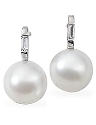18K Palladium White Gold Paspaley South Sea Cultured Fine Round Pearl and Diamond Earrings -- LIFETIME WARRANTY