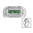 14K White Gold Man's Emerald and Diamond Ring