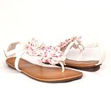 Women's Floral T-Strap Flat Thong Sandals White , 5.5-10