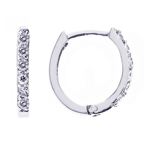 Pave Diamond Huggie Hoop Earrings in 14K White Gold (0.25cttw)