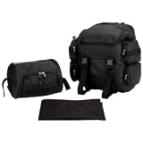 New Diamond Plate Heavy-Duty Faux Leather Motorcycle Backpack & Barrel Bag Set Rain Cover Fits Both