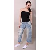 Womens Light Blue Denim Ladies Boyfriend Cropped Jeans Combats Size 6-14