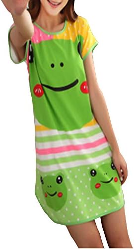 Columbustore Women's Cartoon Frog Nightshirts Cotton Chemises Slip Sleepwear Green 19