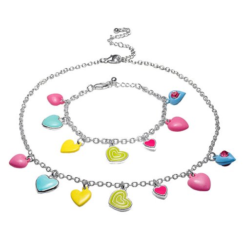 Candy Hearts Necklace and Bracelet Set - Multicolored