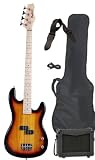 Full Size Electric Bass Guitar Starter Beginner Pack with Amp Case Strap Sunburst Package
