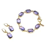 14K Gold Aqua Swarovski Crystal Earrings and Bracelet Set by La Vie Parisienne