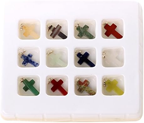 TGS Gems® NEW Fashion 12pcs Random Nature Semi-precious Material Cross Charm Healing Crystal Pandent Gc00a