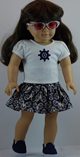 Navy &amp; Ivory 4 pc Skirt Outfit includes Sunglasses &amp; Shoes and fits 18 inch American Girl Dolls.