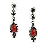 Jet Siam Hematite Tone Floral Teardrop Earrings