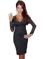 Elite99 Womens Sexy Celeb Ladies Long Sleeve Lace Midi Party Evening Bodycon Black Red Beige Dress