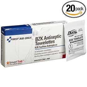 First Aid Only BZK Antiseptic Towelettes, 10-Count Boxes (Pack of 20)