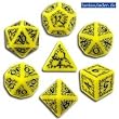 Q-Workshop Polyhedral 7-Die Set: Carved Elven Elvish Dice Set (Yellow and Black)