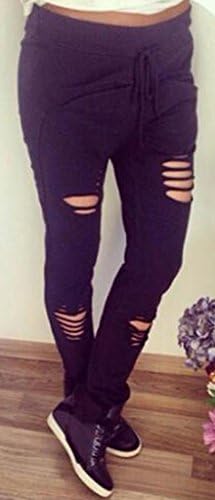 Canday Women's Fashion Sexy Solid Baggy Pants Hole Trousers With Pockets