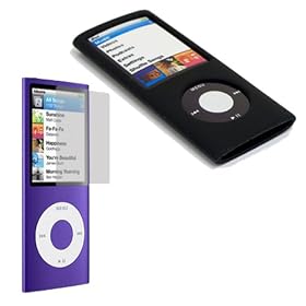 Shop4accessories Screen Protector & Black Silicone Skin Tough Rubber Case for the Apple iPod Nano 4G Chromatic (4th Generation)