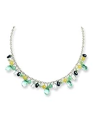Silver Blue Crystal/FW Cultured Pearl/Green Agate/Jade Necklace. 16in long.